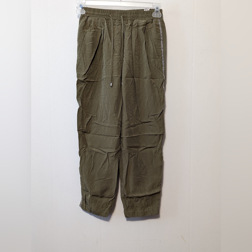 Women's Zara Stretch Linen Pants Size XS Olive Green